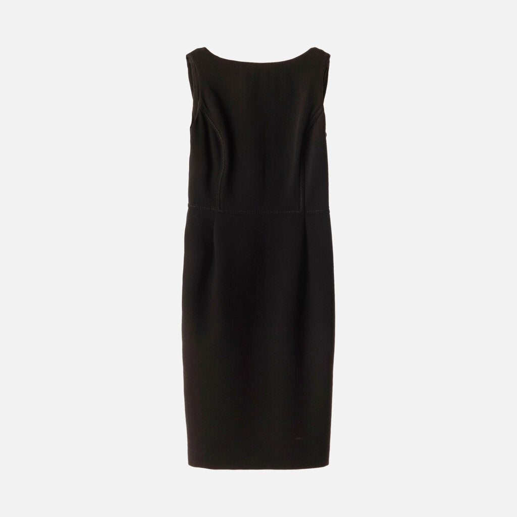 Oscar de la Renta Black Wool Draped Backless Dress