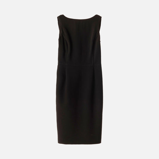 Oscar de la Renta Black Wool Draped Backless Dress