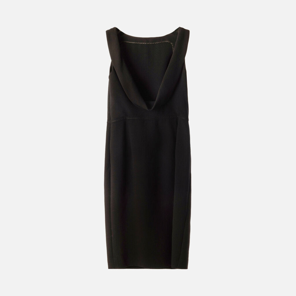 Oscar de la Renta Black Wool Draped Backless Dress