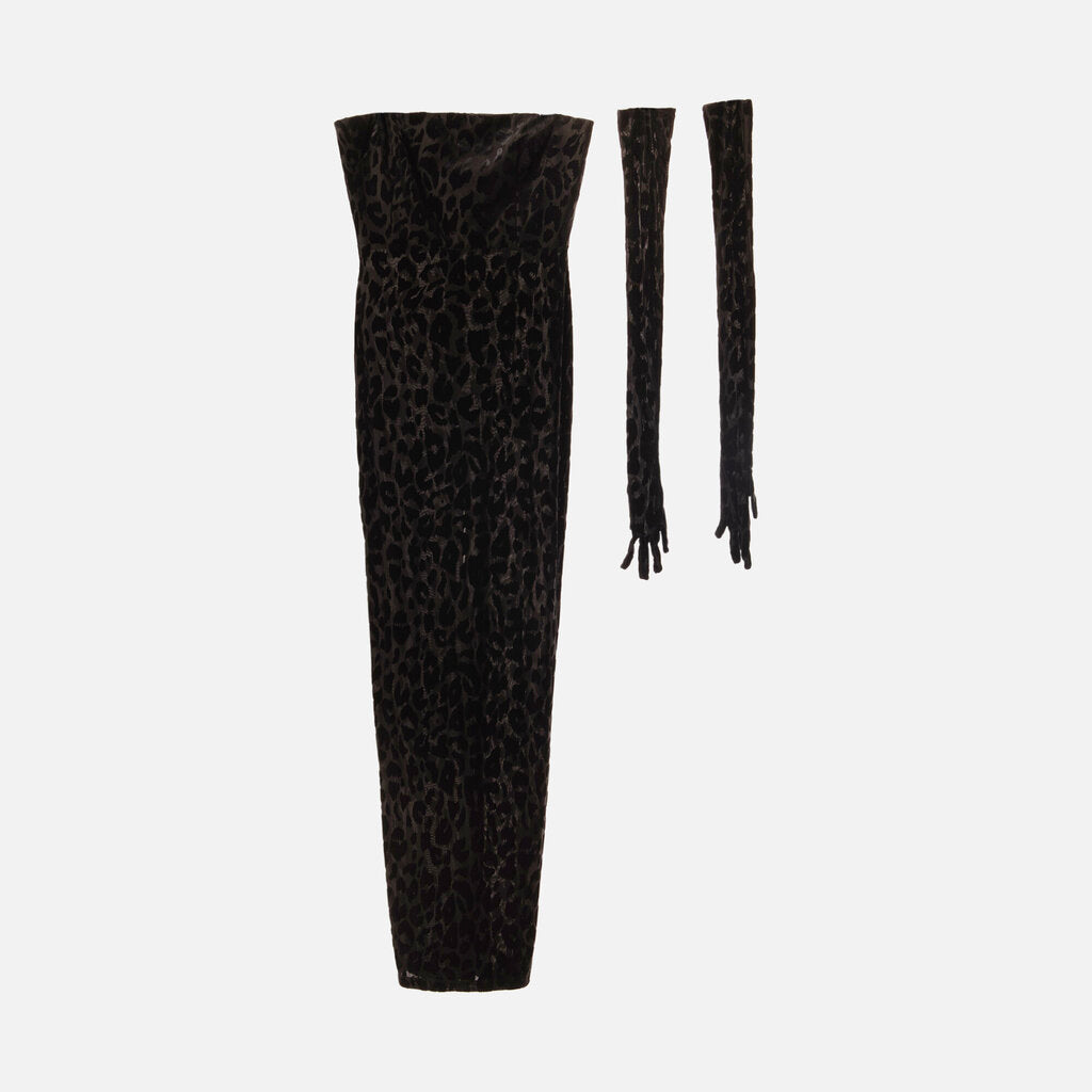 Alex Perry Black Animal Print Dress with Gloves