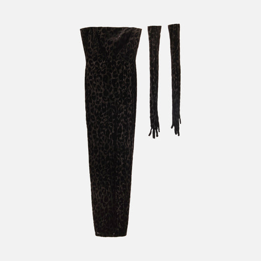 Alex Perry Black Animal Print Dress with Gloves