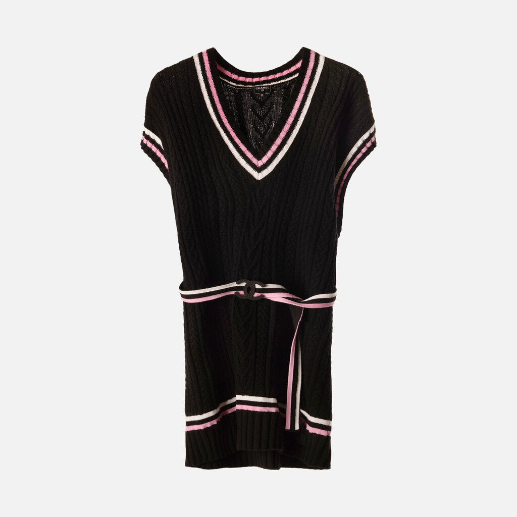 Chanel Black & Pink Cashmere Blend Mini Dress