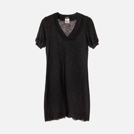 Chanel Black Striped Viscose/Wool Dress
