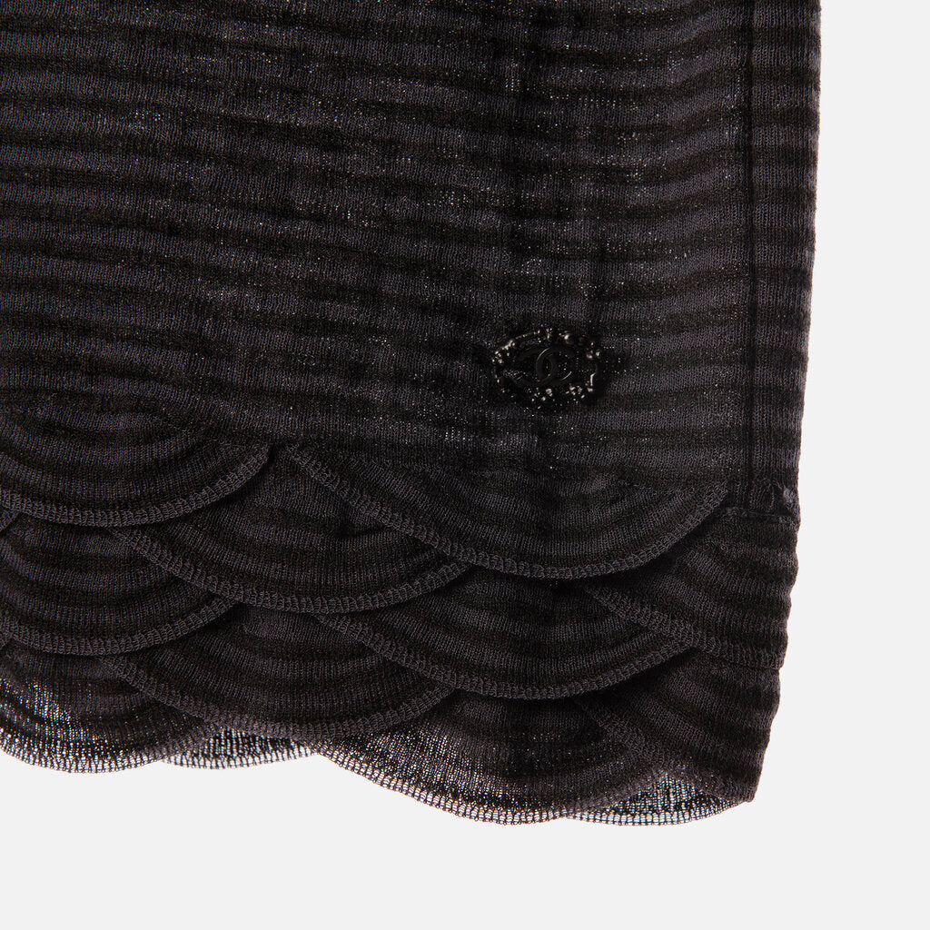 Chanel Black Striped Viscose/Wool Dress