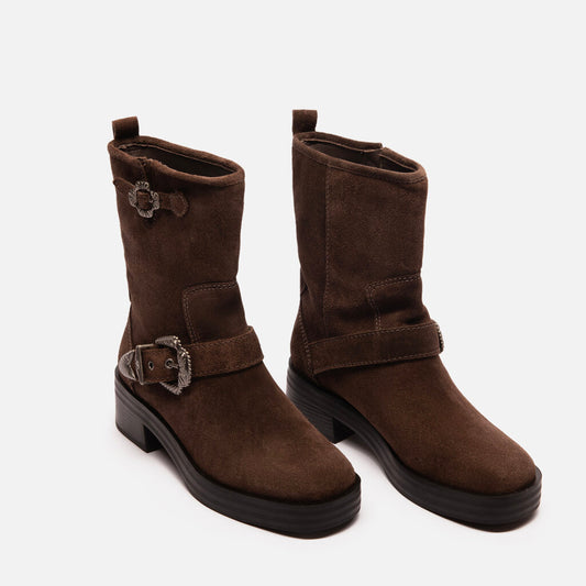 Larroude Brown Suede Moto Boots