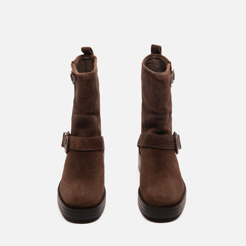 Larroude Brown Suede Moto Boots