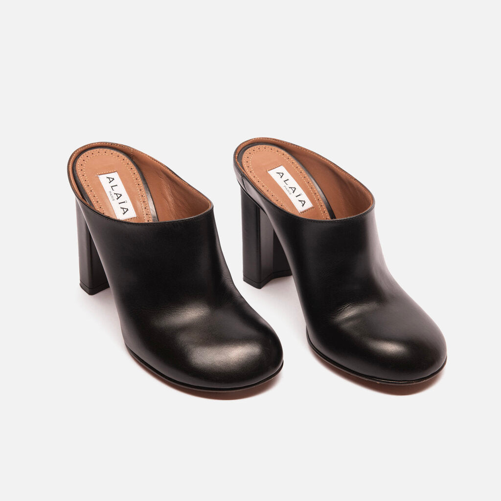 Alaia Black Leather Babylone Mules