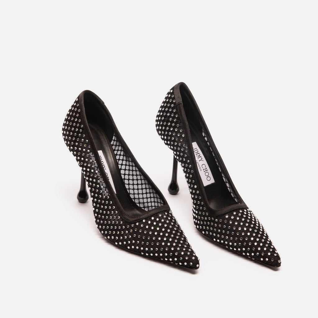 Jimmy Choo Black Mesh Crystal-Embellished