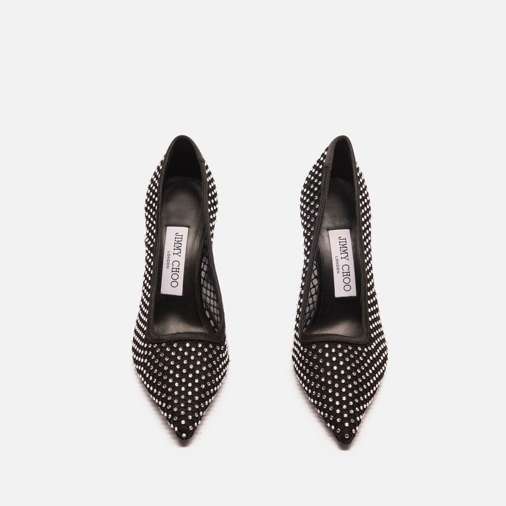 Jimmy Choo Black Mesh Crystal-Embellished