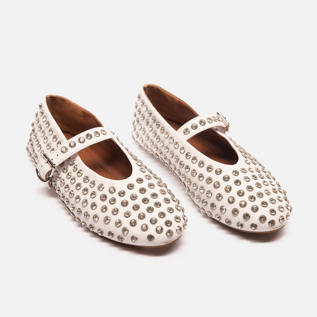 Alaia White Crystal Ballet Flats