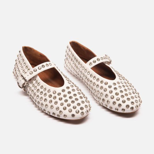 Alaia White Crystal Ballet Flats