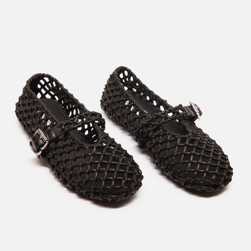 Alaia Black Leather Braided Flats