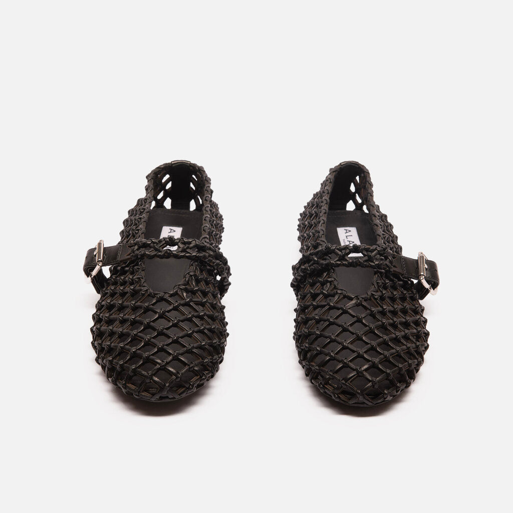 Alaia Black Leather Braided Flats