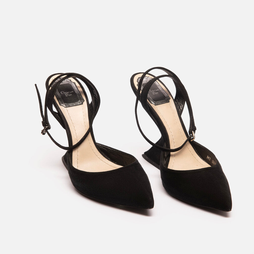 Dior Black Suede Ankle Wrap Pumps
