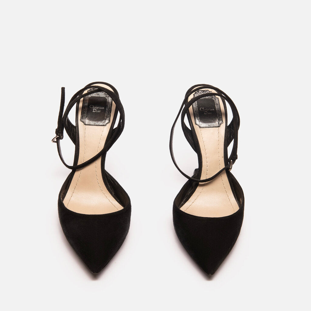 Dior Black Suede Ankle Wrap Pumps