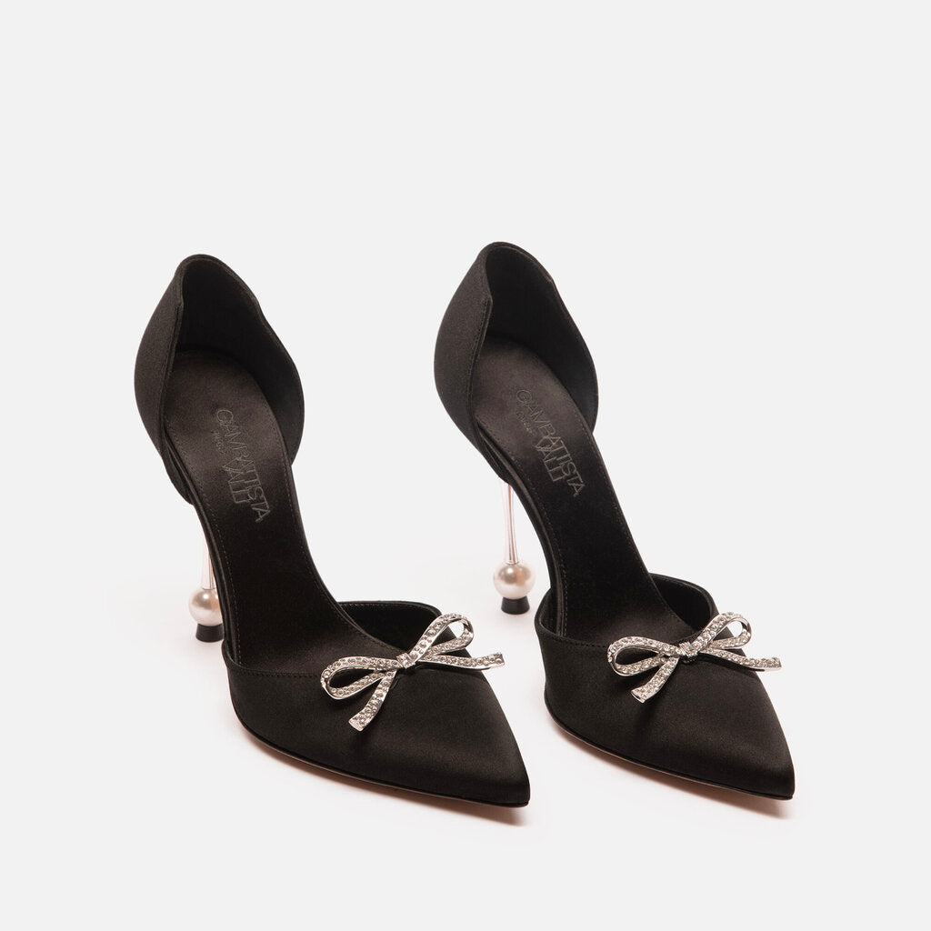 Giambattista Valli Black Satin with Rhinestone Bow Pumps