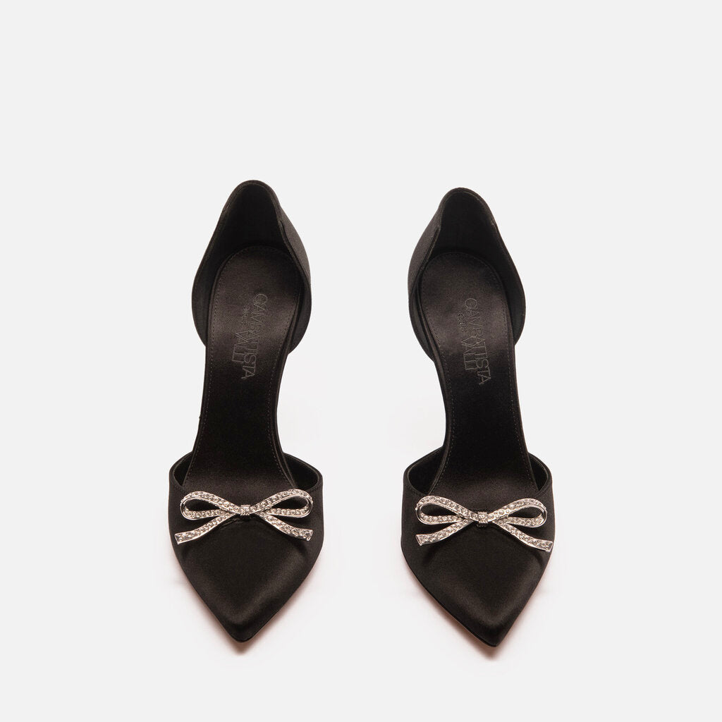 Giambattista Valli Black Satin with Rhinestone Bow Pumps