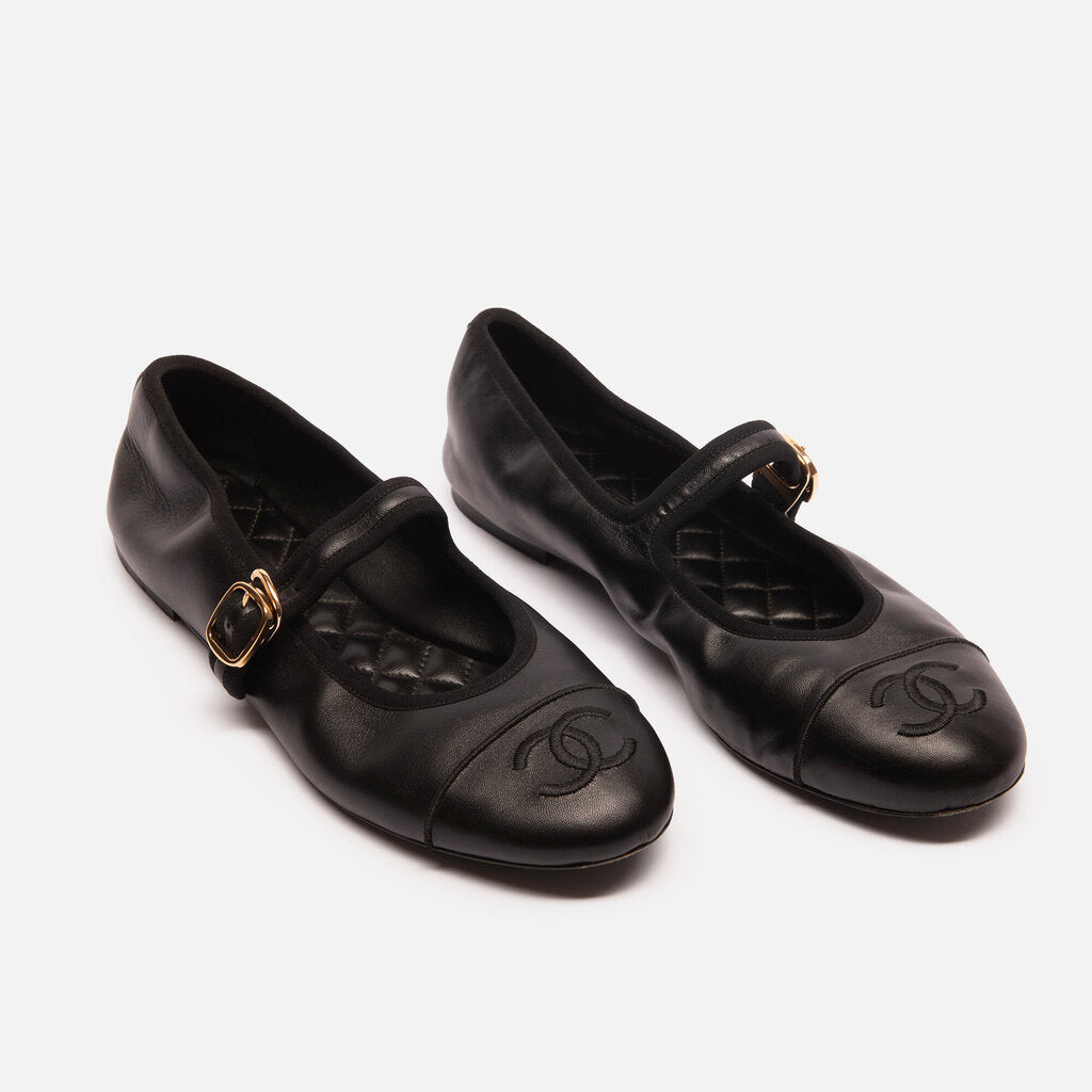Chanel Black Leather Cap Toe Mary Janes