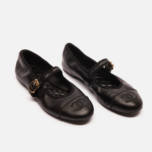 Chanel Black Leather Cap Toe Mary Janes