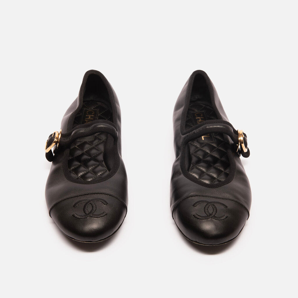 Chanel Black Leather Cap Toe Mary Janes