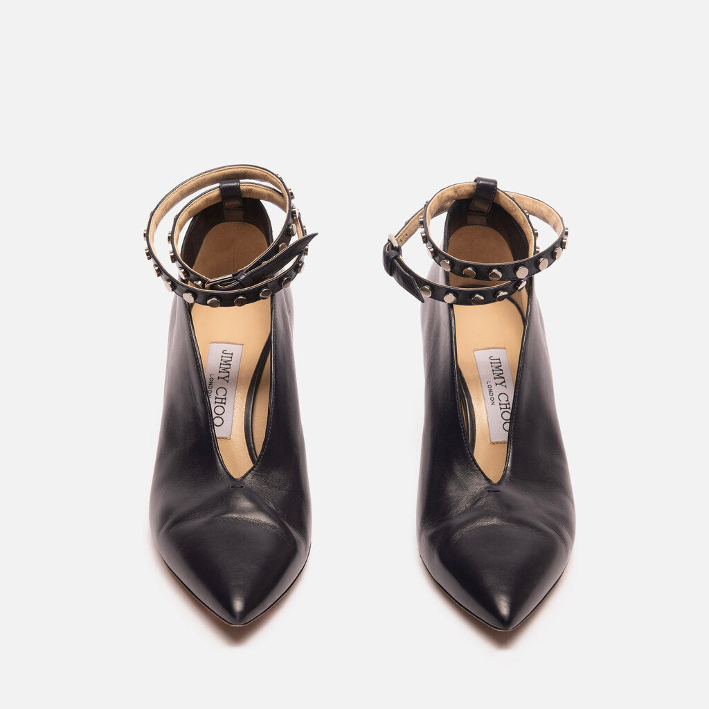 Jimmy Choo Navy Leather Ankle Strap Pump