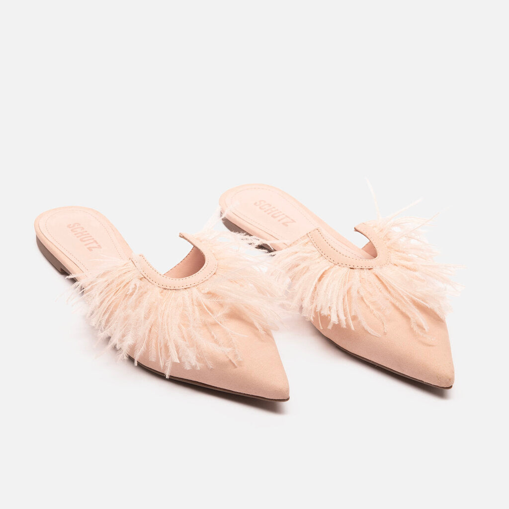 Schutz Pink Feather Mules