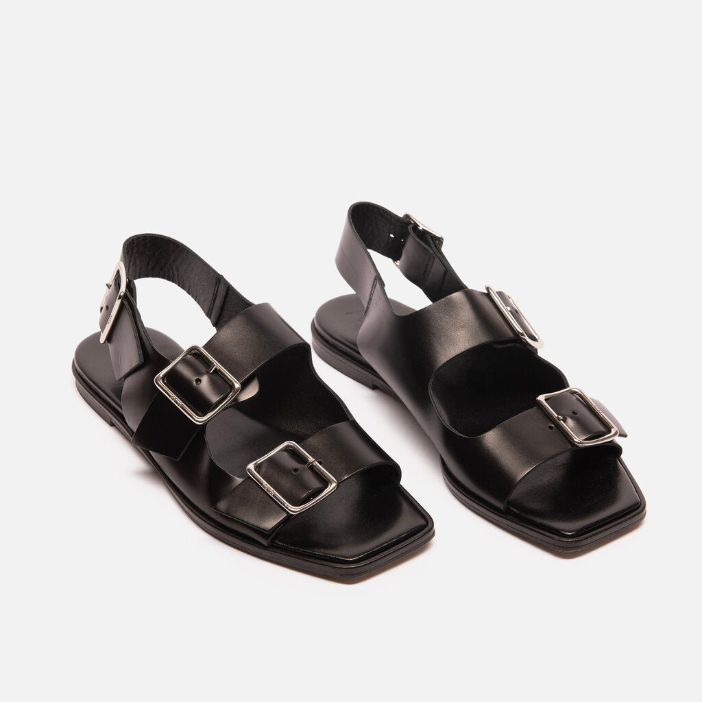 Aeyde Black Leather Buckle Sandal