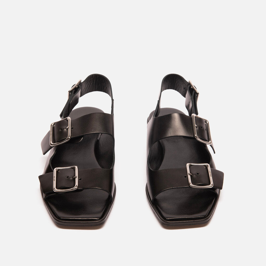 Aeyde Black Leather Buckle Sandal