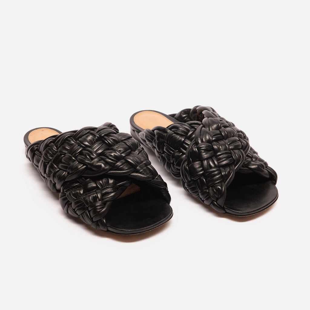 Bottega Veneta Black Leather Woven Sandal