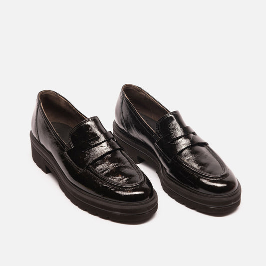 Paul Green Black Crinkle Patent Loafers