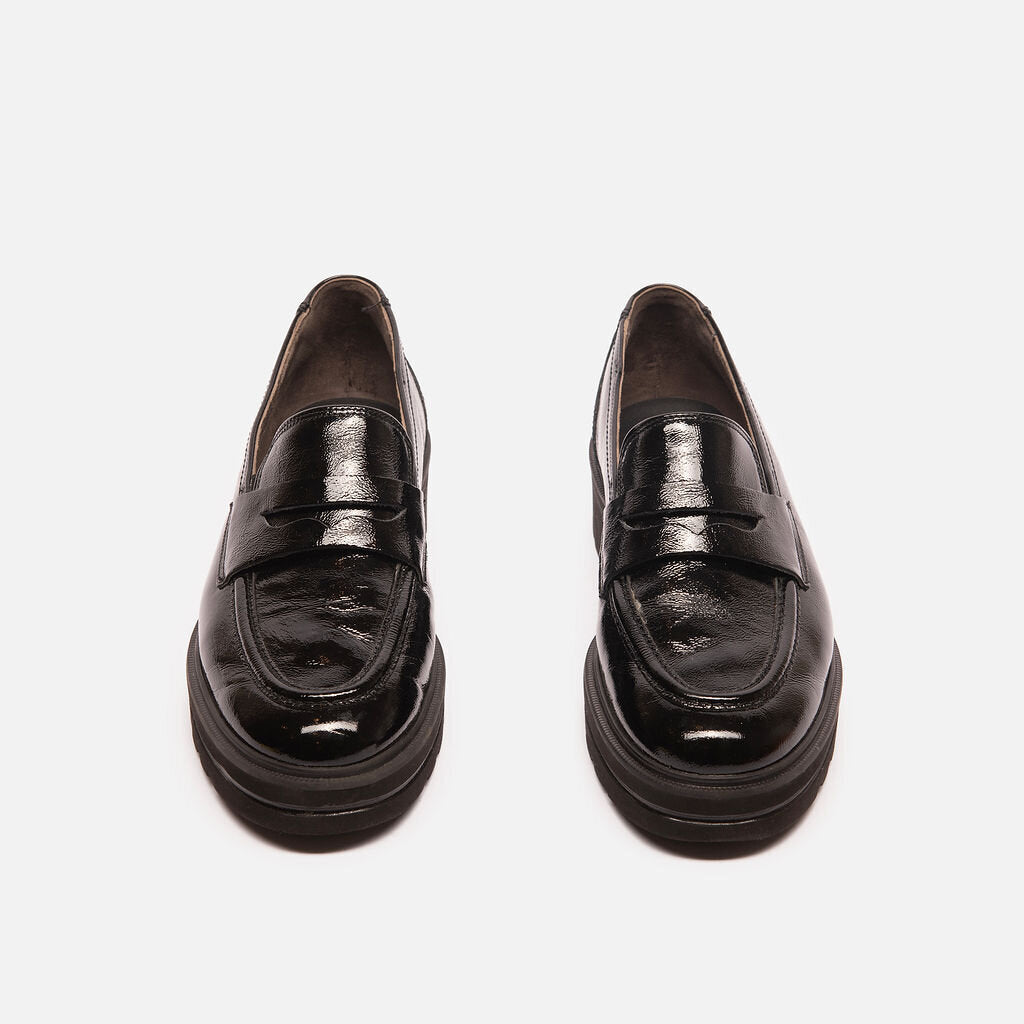 Paul Green Black Crinkle Patent Loafers