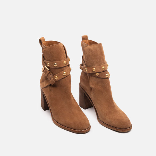 See By Chloe Camel Suede Studded Heeled Boots