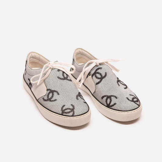 Chanel Black & White Leather Stitched Sneaker