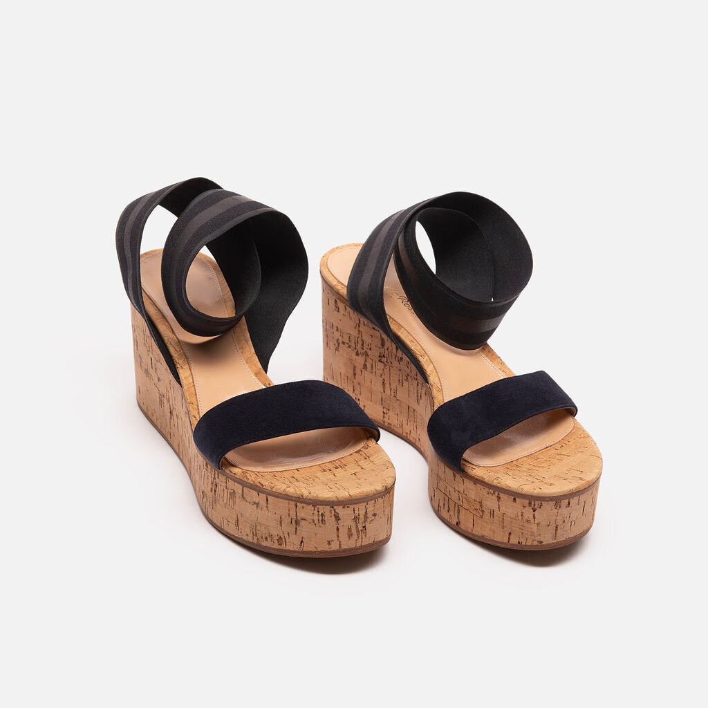 Gianvito Rossi Cork & Navy Platform Sandals