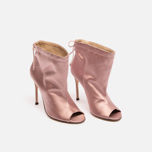 Carolina Herrera Pink Satin Peep Toe Booties