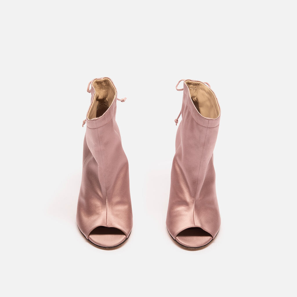 Carolina Herrera Pink Satin Peep Toe Booties