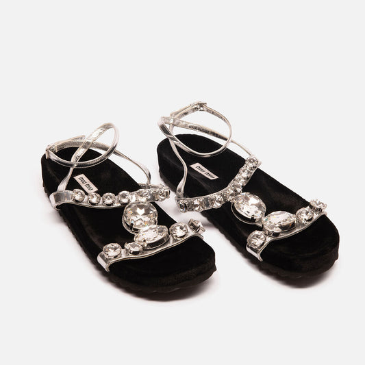 Miu Miu Black Velvet & Silver Bling Sandals