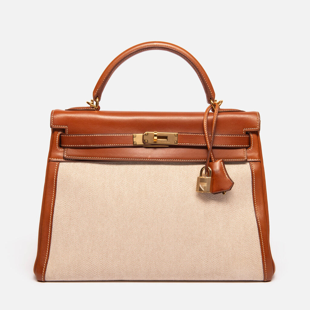 Hermes Gold Saddle Toile Kelly 32 GHW