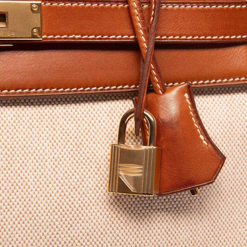 Hermes Gold Saddle Toile Kelly 32 GHW
