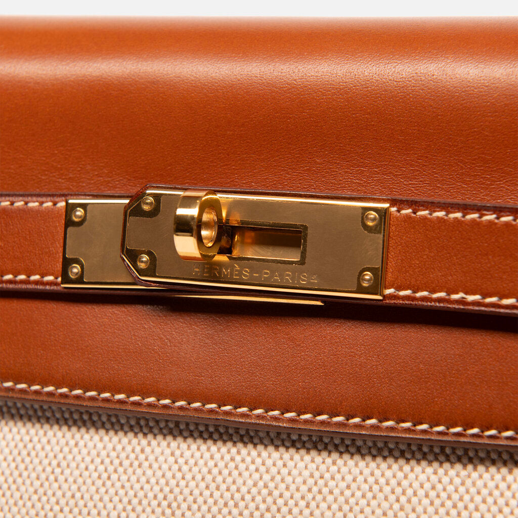 Hermes Gold Saddle Toile Kelly 32 GHW