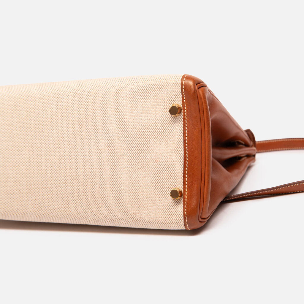 Hermes Gold Saddle Toile Kelly 32 GHW