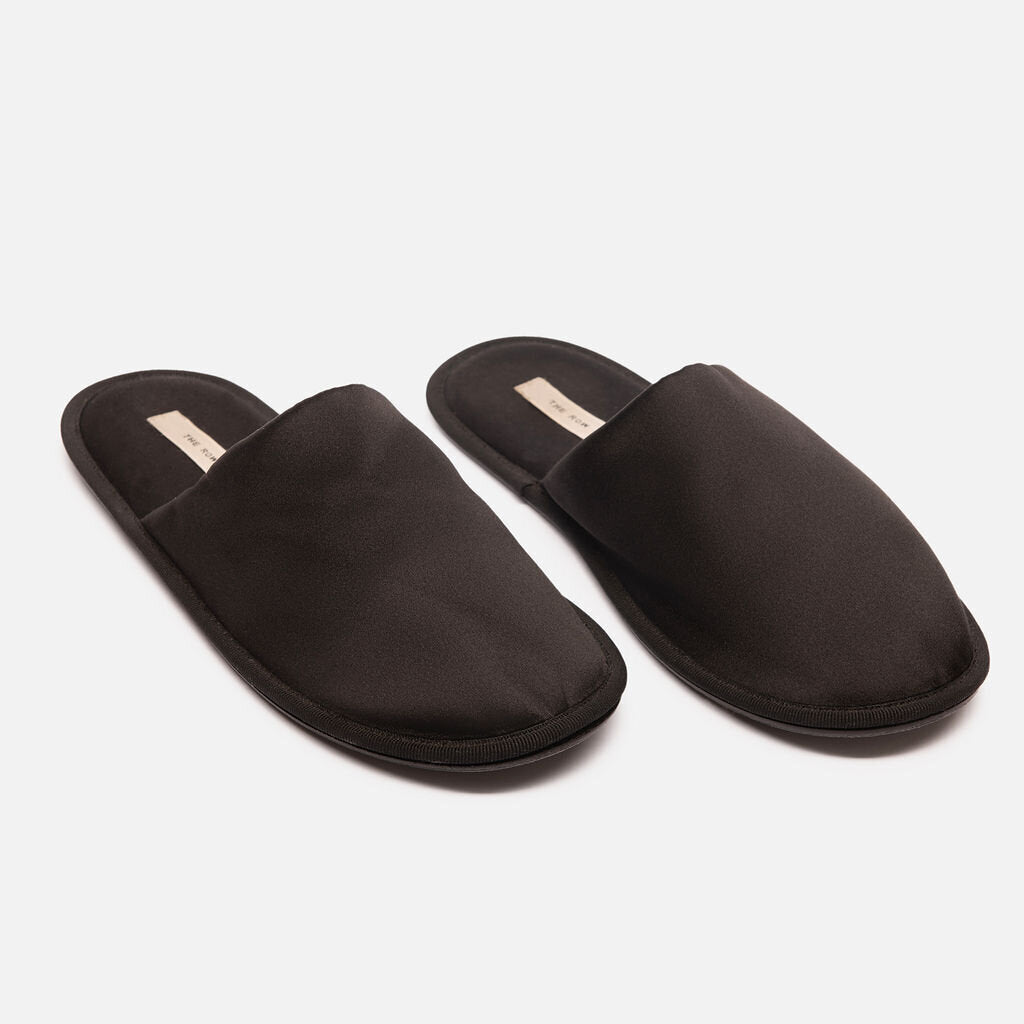 The Row Black Satin Slippers