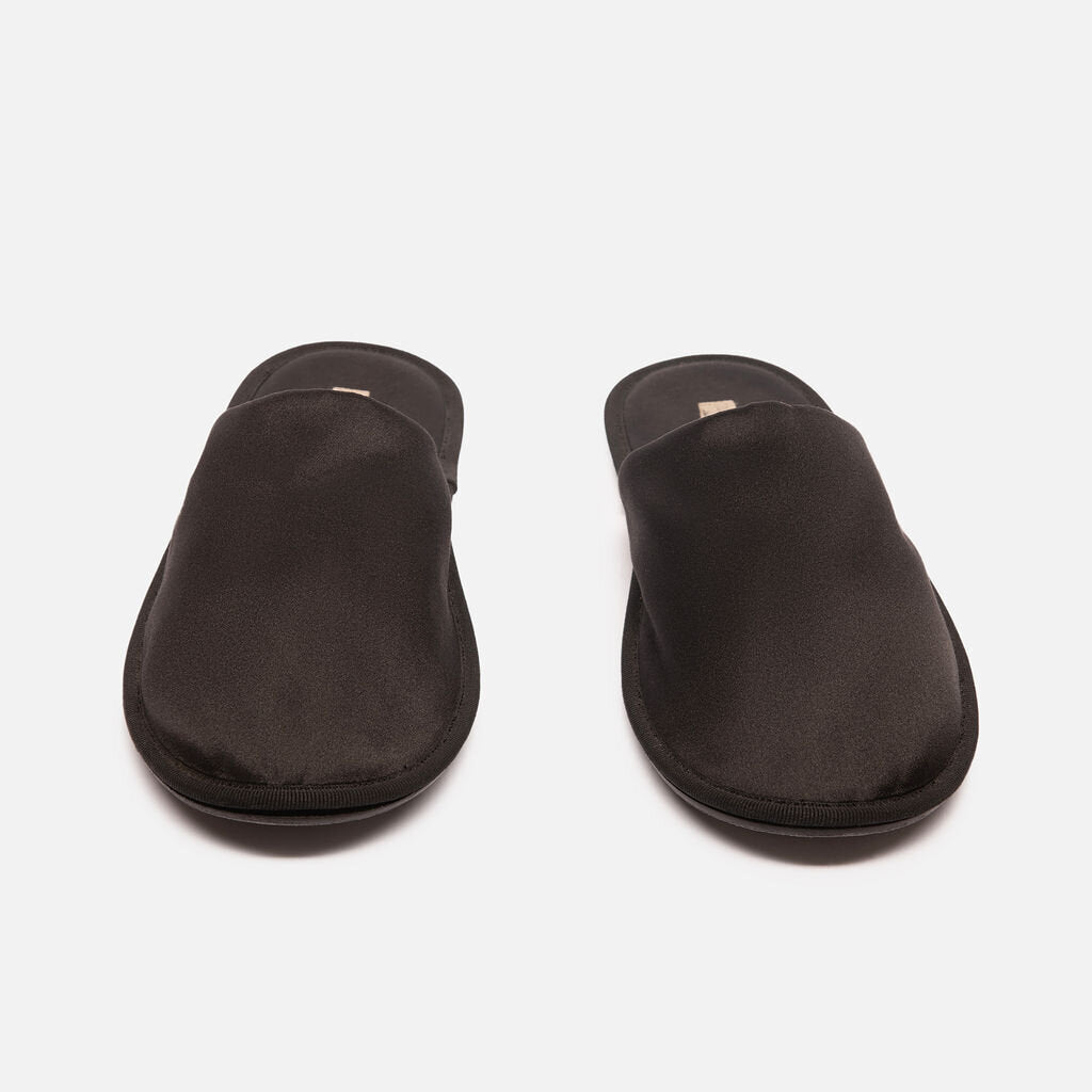 The Row Black Satin Slippers