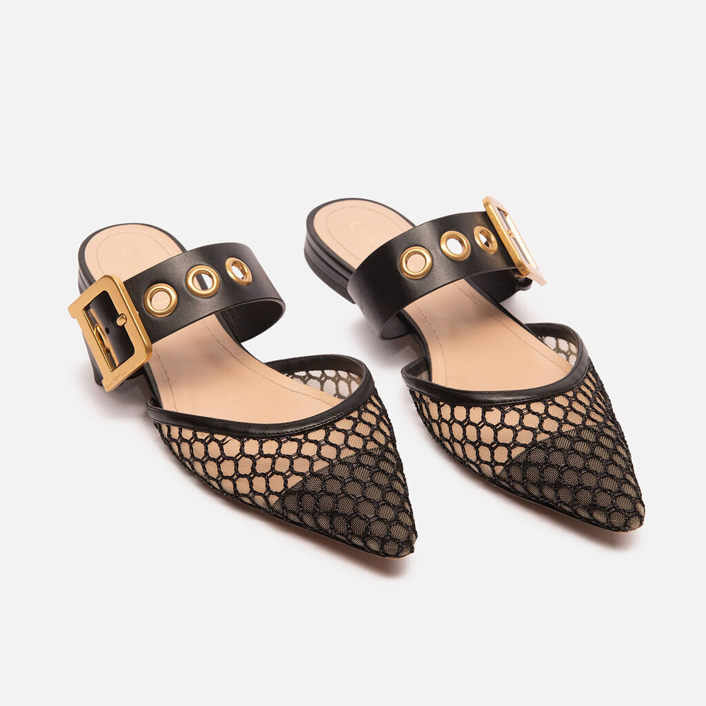 Christian Dior Black Mesh Buckle Flats
