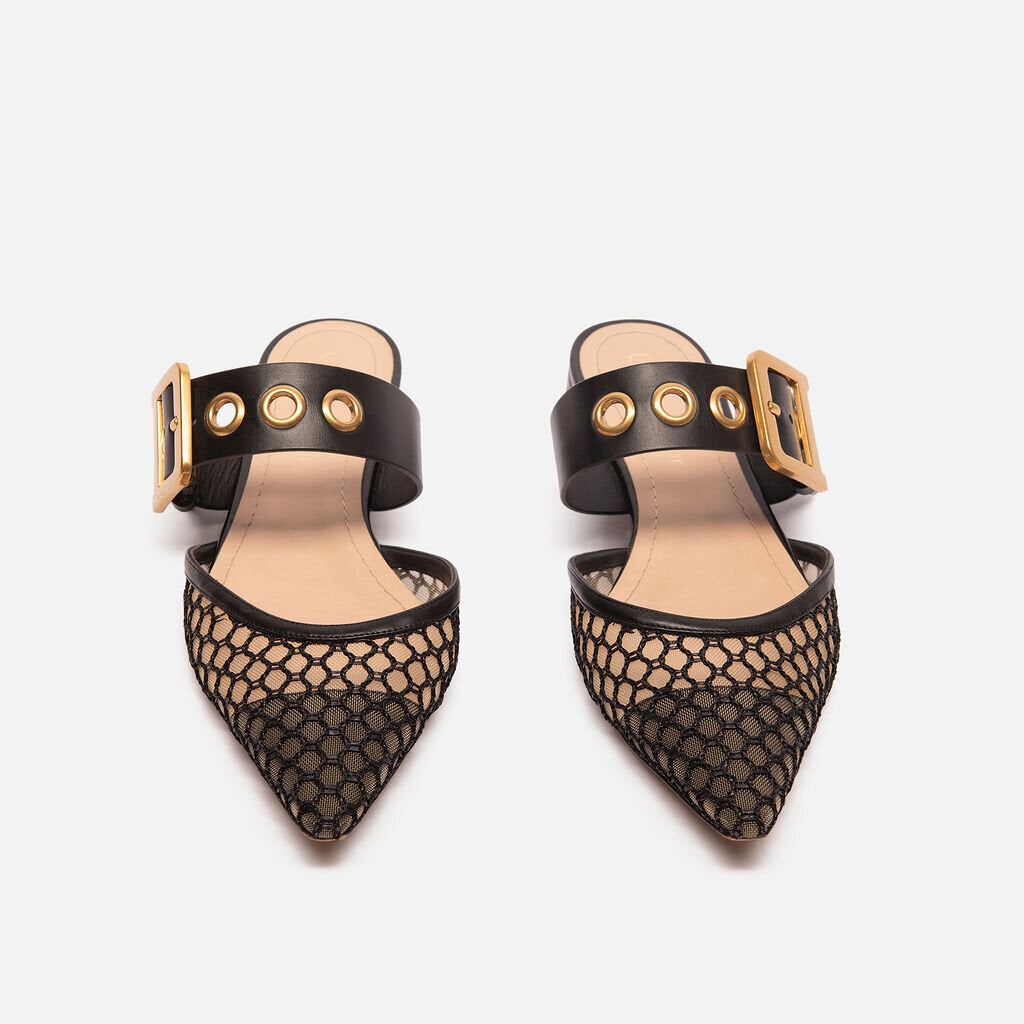 Christian Dior Black Mesh Buckle Flats