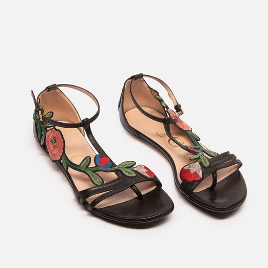 Gucci Flower Strappy Leather Sandals