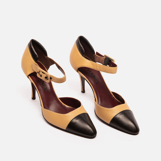 Chanel Yellow & Black Leather Heels