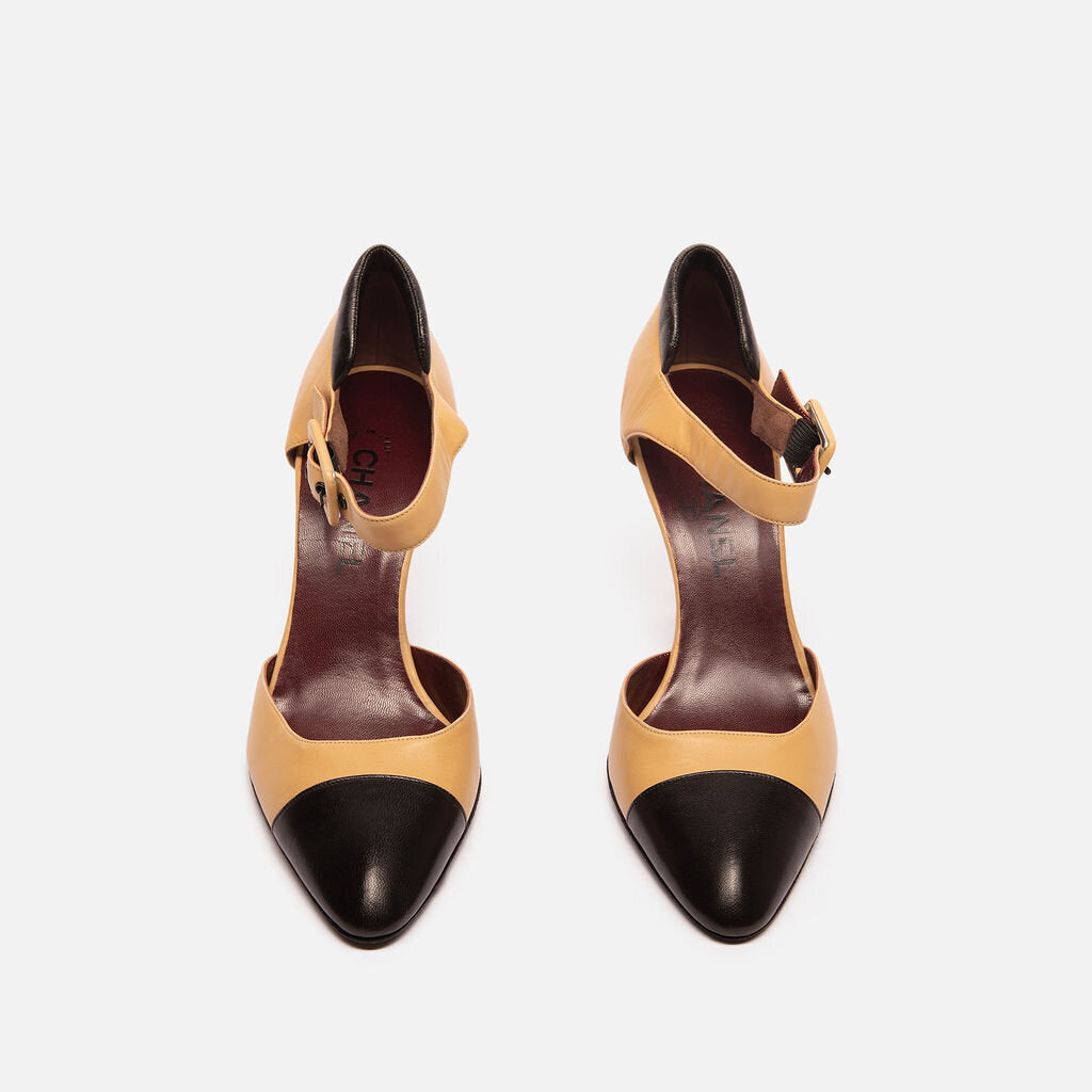 Chanel Yellow & Black Leather Heels
