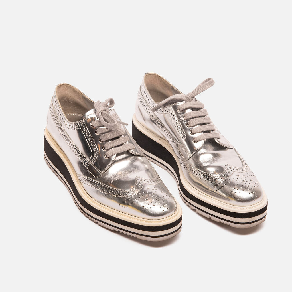 Prada Silver Metallic Platform Sneaker