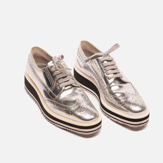 Prada Silver Metallic Platform Sneaker